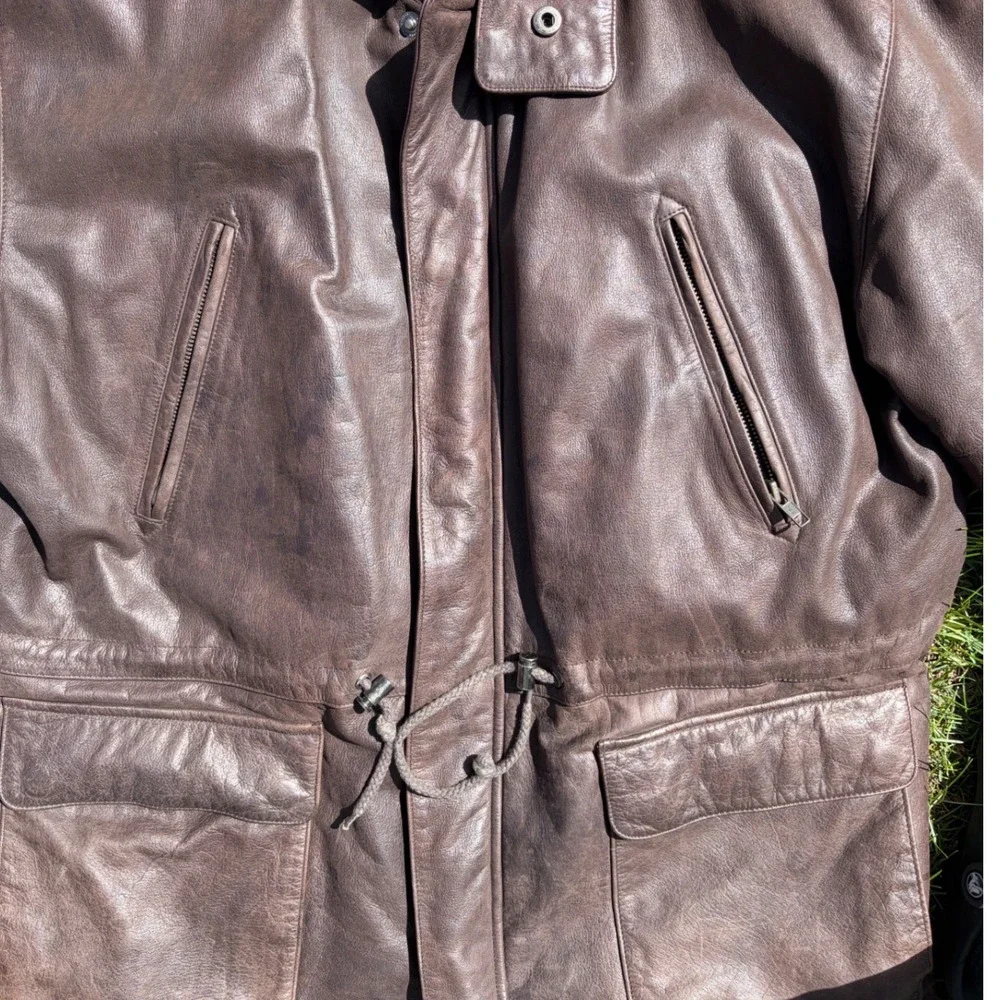 Vintage Midwest Clothing Company Mens Brown Leather Field Jacket Plaid‎ Lined L